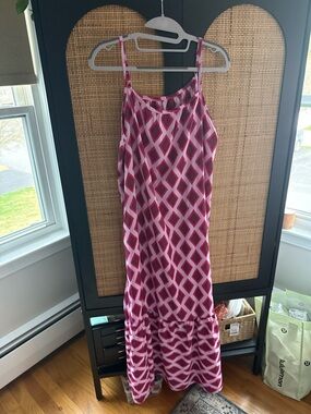 Sleeveless Pink & Burgundy Geometric Maxi Dress